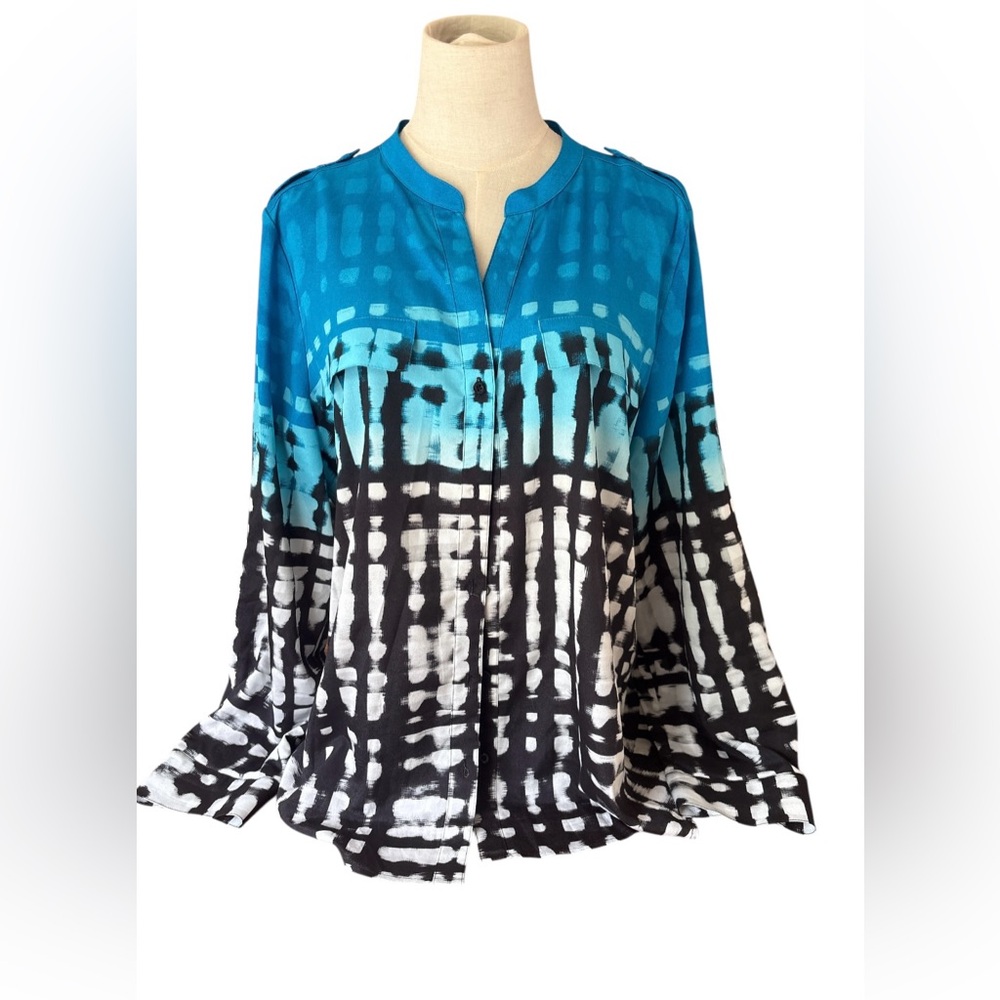 Calvin Klein Blue and Black Patterned Blouse